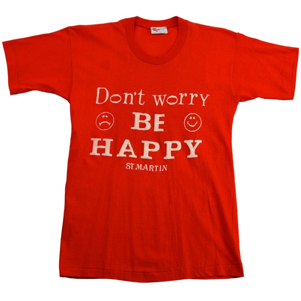 Vintage T Shirt DON'T WORRY BE HAPPY ST. MARTIN Size Small Rose